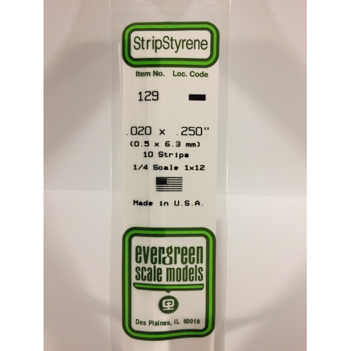 Evergreen 129 White Styrene Strip .020 X .250 (Pack Of 10)