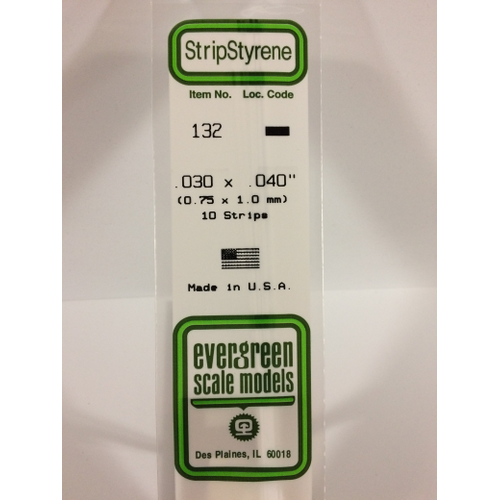 Evergreen 132 White Styrene Strip .030 X .040 (Pack Of 10)