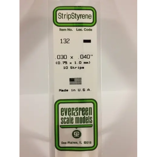 Evergreen 132 White Styrene Strip .030 X .040 (Pack Of 10)