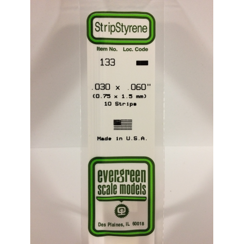 Evergreen 133 White Styrene Strip .030 X .060 (Pack Of 10)