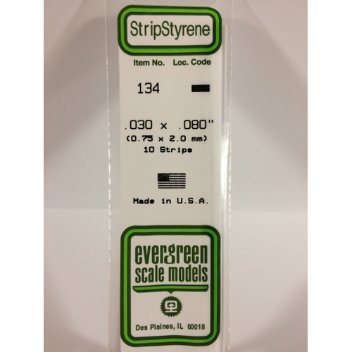 Evergreen 134 White Styrene Strip .030 X .080 (Pack Of 10)