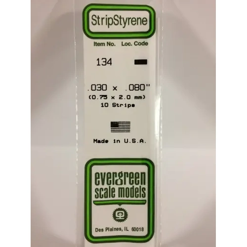 Evergreen 134 White Styrene Strip .030 X .080 (Pack Of 10)