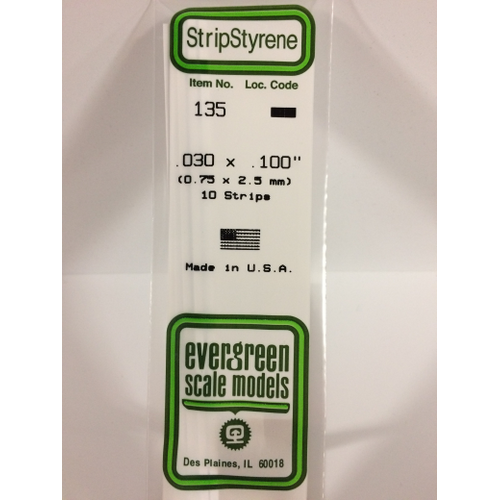 Evergreen 135 White Styrene Strip .030 X .100 (Pack Of 10)
