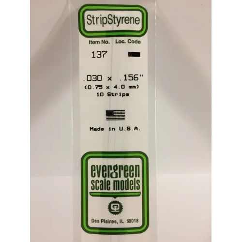 Evergreen 137 White Styrene Strip .030 X .156 (Pack Of 10)
