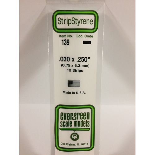 Evergreen 139 White Styrene Strip .030 X .250 (Pack Of 10)