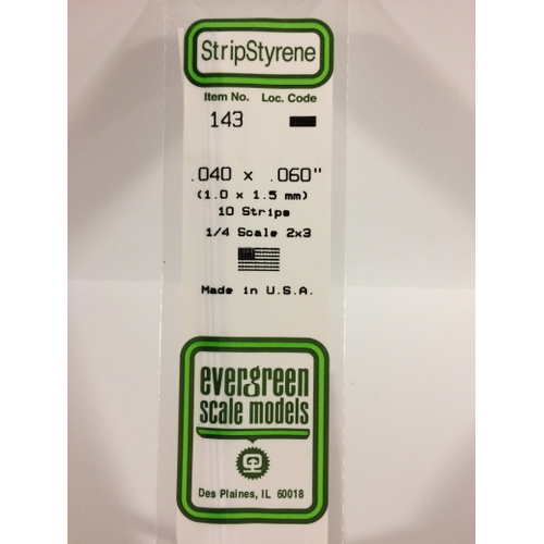 Evergreen 143 White Styrene Strip .040 X .060 (Pack Of 10)