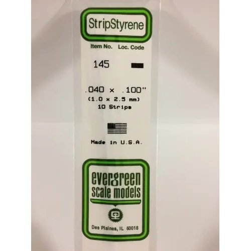 Evergreen 145 White Styrene Strip .040 X .100 (Pack Of 10)