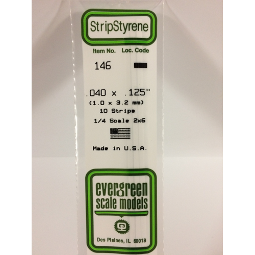 Evergreen 146 White Styrene Strip .040 X .125 (Pack Of 10)