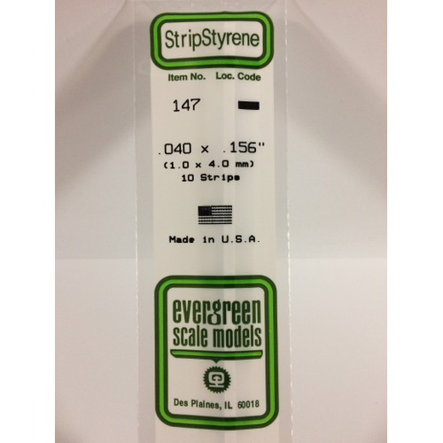 Evergreen 147 White Styrene Strip .040 X .156 (Pack Of 10)