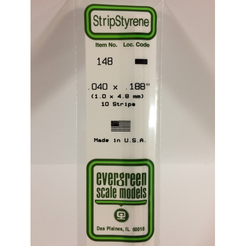 Evergreen 148 White Styrene Strip .040 X .188 (Pack Of 10)