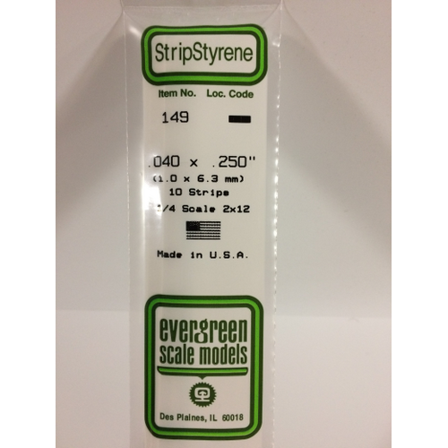 Evergreen 149 White Styrene Strip .040 X .250 (Pack Of 10)