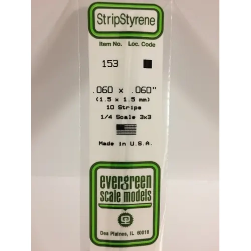 Evergreen 153 White Styrene Strip .060 X .060 (Pack Of 10)