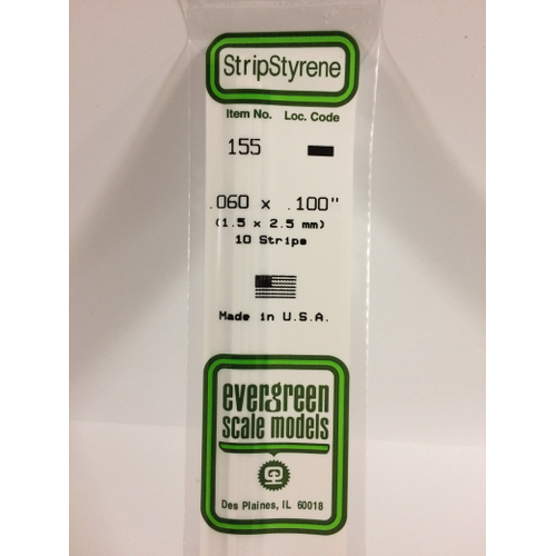 Evergreen 155 White Styrene Strip .060 X .100 (Pack Of 10)