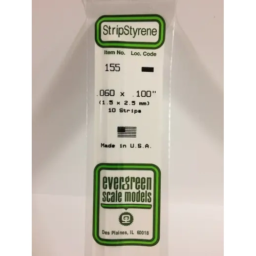 Evergreen 155 White Styrene Strip .060 X .100 (Pack Of 10)