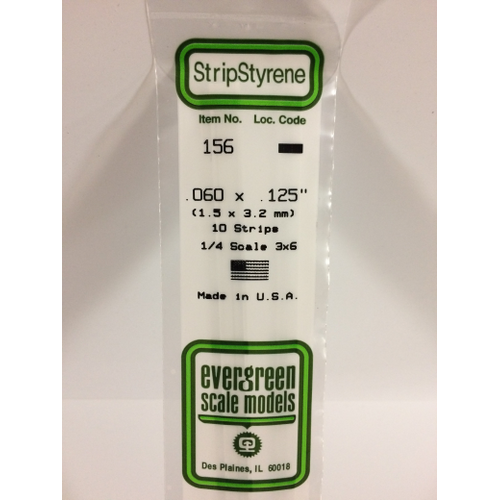 Evergreen 156 White Styrene Strip .060 X .125 (Pack Of 10)