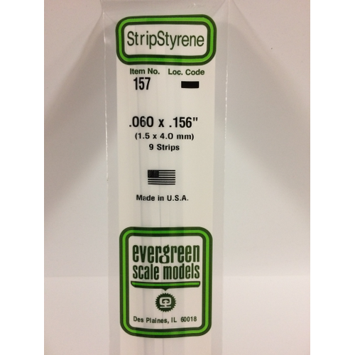 Evergreen 157 White Styrene Strip .060 X .156 (Pack Of 9)