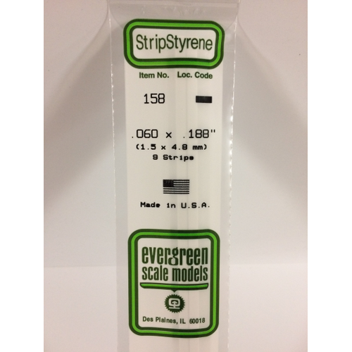 Evergreen 158 White Styrene Strip .060 X .188 (Pack Of 9)