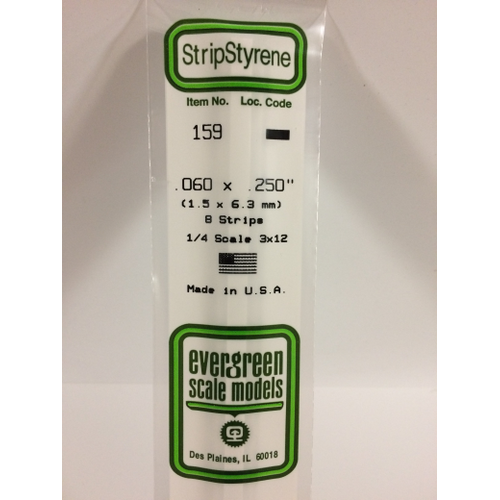Evergreen 159 White Styrene Strip .060 X .250 (Pack Of 8)