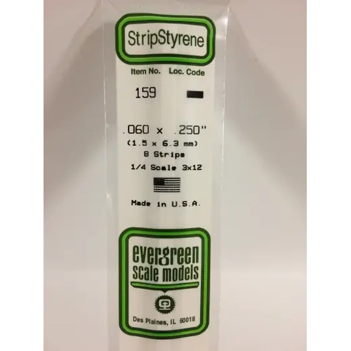 Evergreen 159 White Styrene Strip .060 X .250 (Pack Of 8)