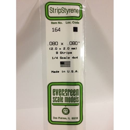 Evergreen 164 White Styrene Strip .080 X .080 (Pack Of 9)