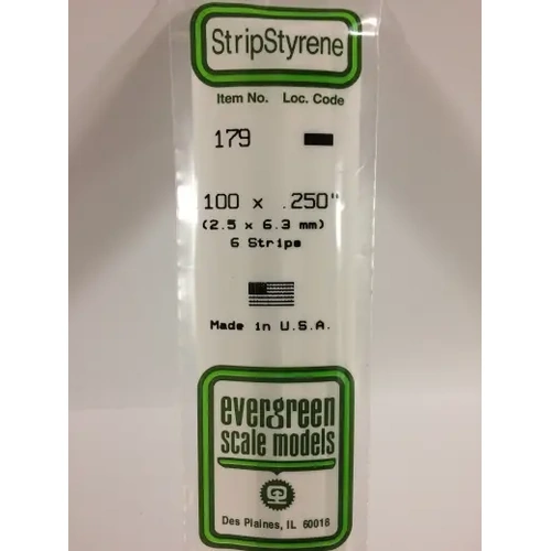 Evergreen 179 White Styrene Strip .100 X .250 (Pack Of 6)