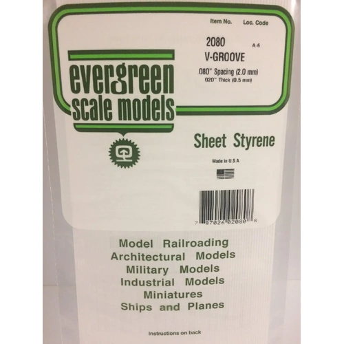 Evergreen 2080 .5Mm Thick 15 X 30Cm Siding Strips V-Groove .080 (Each)