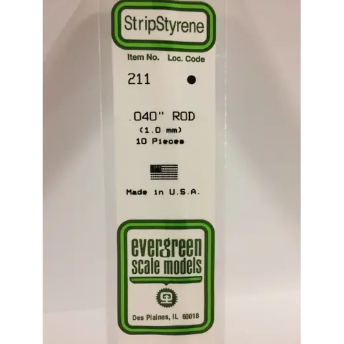 Evergreen 211 35Cm Plastic Rod .040 (Pack Of 10)