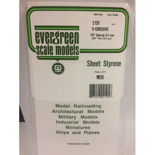 Evergreen 2125 .5Mm Thick 15 X 30Cm Siding Strips V-Groove .125 (Each)