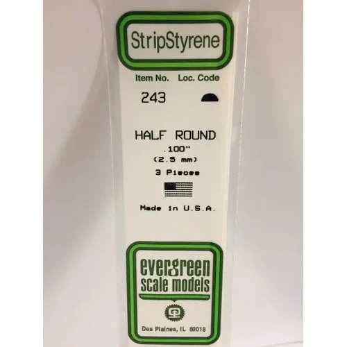 Evergreen 243 35Cm Plastic Half Round .100 (Pack Of 3)