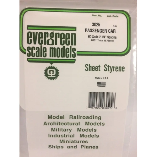 Evergreen 3025 .5Mm Thick 15 X 30Cm Ho-Scale Passenger Car Siding (Eac