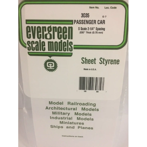 Evergreen 3035 .5Mm Thick 15 X 30Cm S-Scale Passenger Car Siding (Each