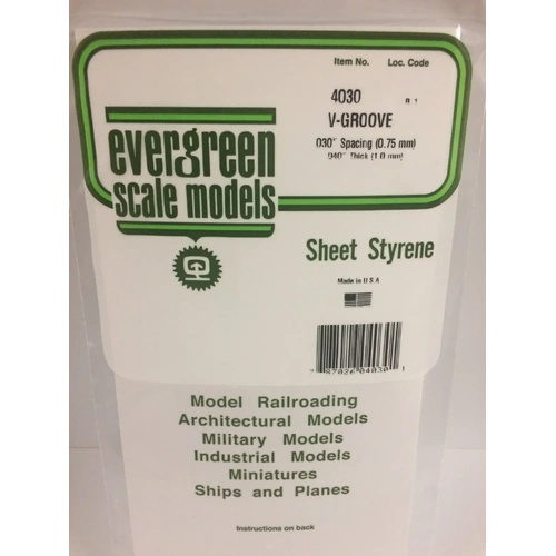 Evergreen 4030 1Mm Thick 15 X 30Cm Siding Sheets V-Groove .030 (Each)