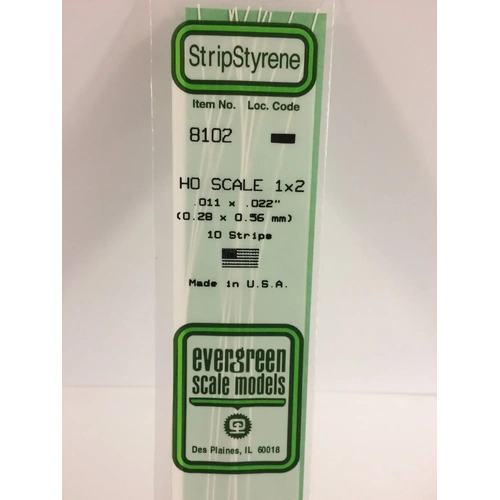 Evergreen 8102 35Cm Ho-Scale Strips 1 X 2 (Pack Of 10)