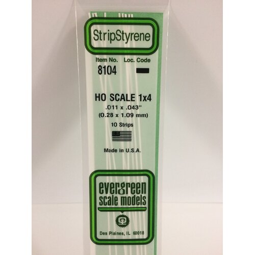 Evergreen 8104 35Cm Ho-Scale Strips 1 X 4 (Pack Of 10)