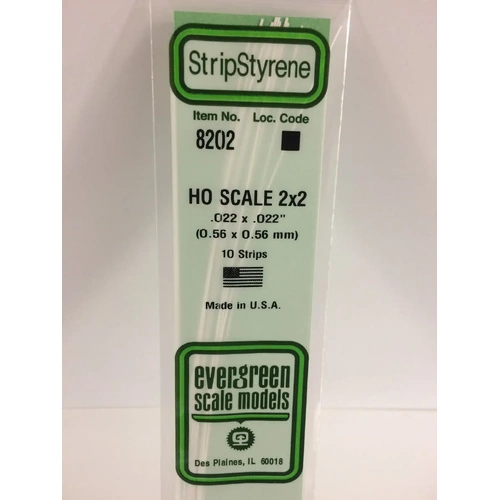Evergreen 8202 35Cm Ho-Scale Strips 2 X 2 (Pack Of 10)