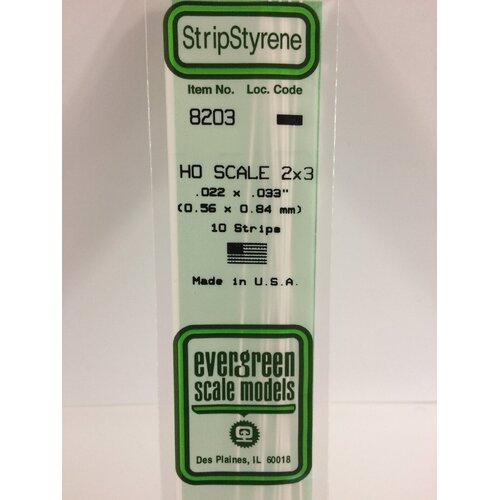 Evergreen 8203 35Cm Ho-Scale Strips 2 X 3 (Pack Of 10)