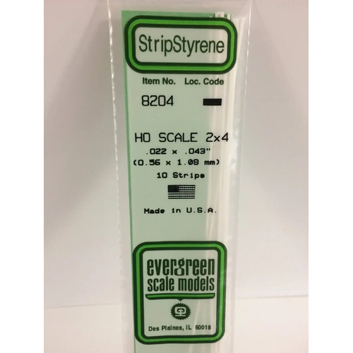 Evergreen 8204 35Cm Ho-Scale Strips 2 X 4 (Pack Of 10)