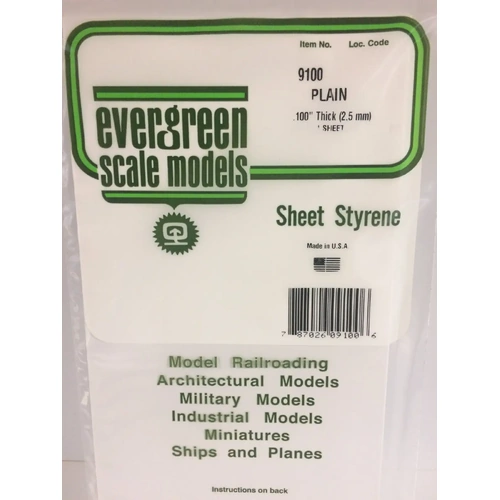 Evergreen Plain White Polystyrene Sheets 6" x 12" (15cm x 30cm) .100" Thick (1 Sheet Per Pack) - EG9100