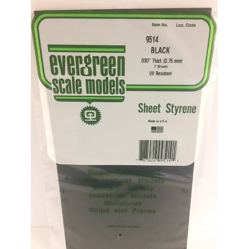 Evergreen 9514 15 X 30Cm Black Styrene Sheet .030 (Pack Of 2)