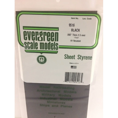 Evergreen 9516 15 X 30Cm Black Styrene Sheet .060 (Pack Of 1)