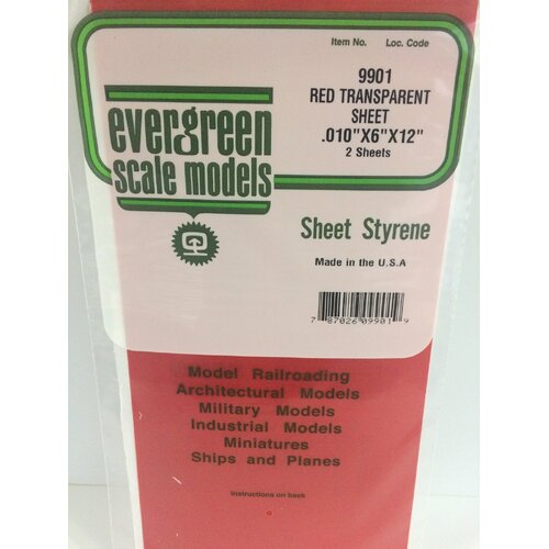 Evergreen 9901 15 X 30Cm Coloured Styrene Sheet .010 (Pack Of 2)
