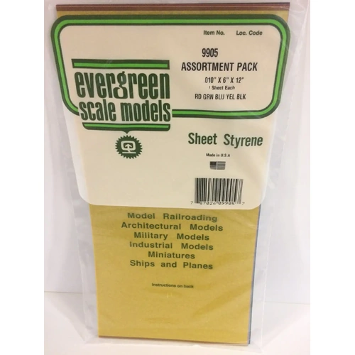 Evergreen 9905 15 X 30Cm Coloured Styrene Sheet .010 (Pack Of 5)