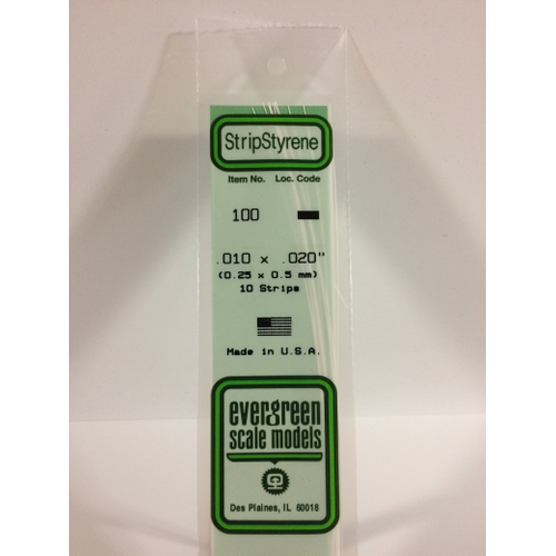 Evergreen 100 White Polystyrene Strip 0.010 x 0.020 x 14" / 0.25mm x 0.51mm x 36cm (10)