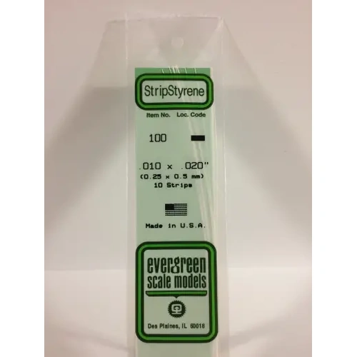 Evergreen 100 White Polystyrene Strip 0.010 x 0.020 x 14" / 0.25mm x 0.51mm x 36cm (10)