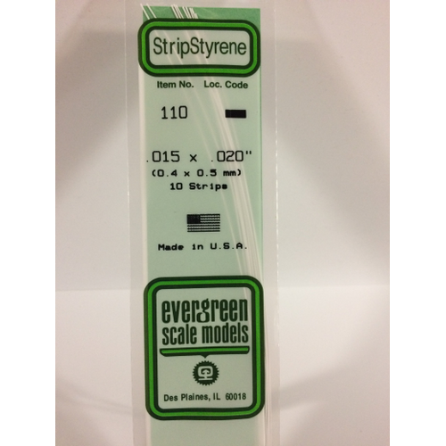 Evergreen 110 White Polystyrene Strip 0.015 x 0.020 x 14" / 0.38mm x 0.51mm x 36cm (10)