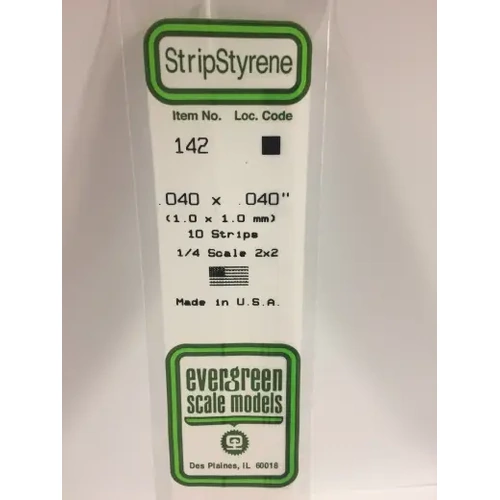 Evergreen 142 White Polystyrene Strip 0.040 x 0.040 x 14" / 1mm x 1mm x 36cm (10)