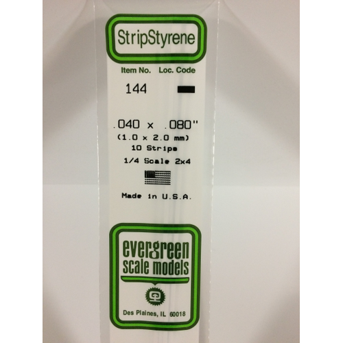 Evergreen 144 White Polystyrene Strip 0.040 x 0.080 x 14" / 1mm x 2mm x 36cm (10)
