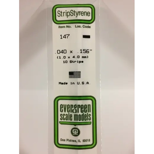 Evergreen 147 White Polystyrene Strip 0.040 x 0.156 x 14" / 1mm x 4mm x 36cm (10)