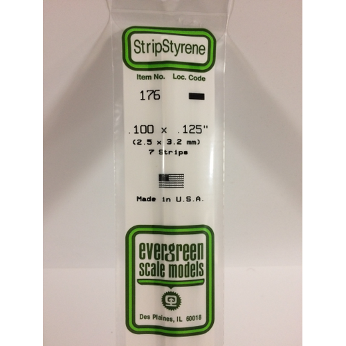 Evergreen 176 White Polystyrene Strip 0.100 x 0.125 x 14" / 2.5mm x 3.2mm x 36cm (7)