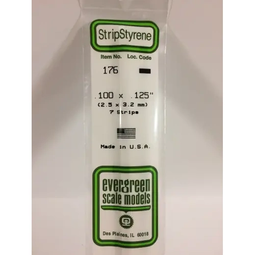 Evergreen 176 White Polystyrene Strip 0.100 x 0.125 x 14" / 2.5mm x 3.2mm x 36cm (7)
